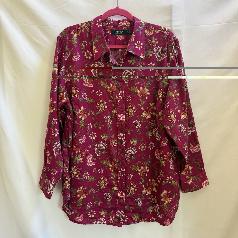 Lauren Ralph Lauren  Black Label Purple Floral Long Sleeve Button-Up Shirt 2X